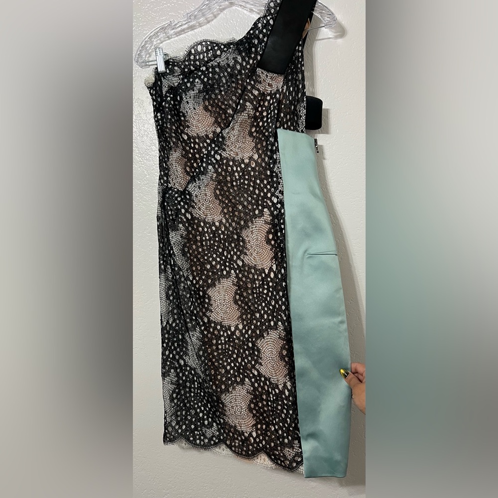 Roland Mouret One-Shoulder Lace Cocktail Dress Black Teal Designer - Picture 3 of 11